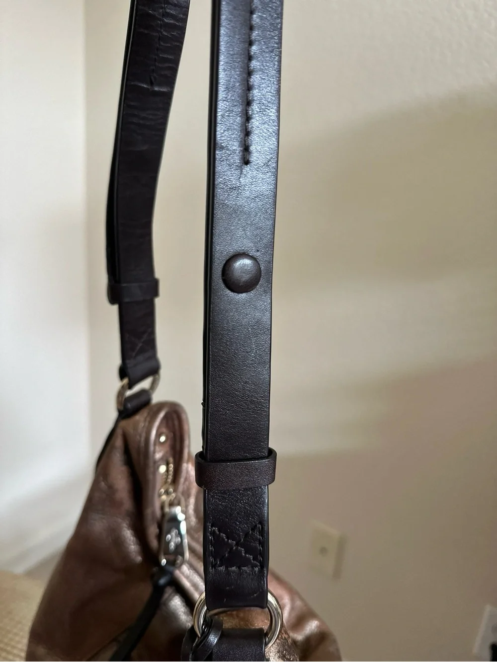 Cole Haan Genuine Leather Metallic Brown Shoulder Bag